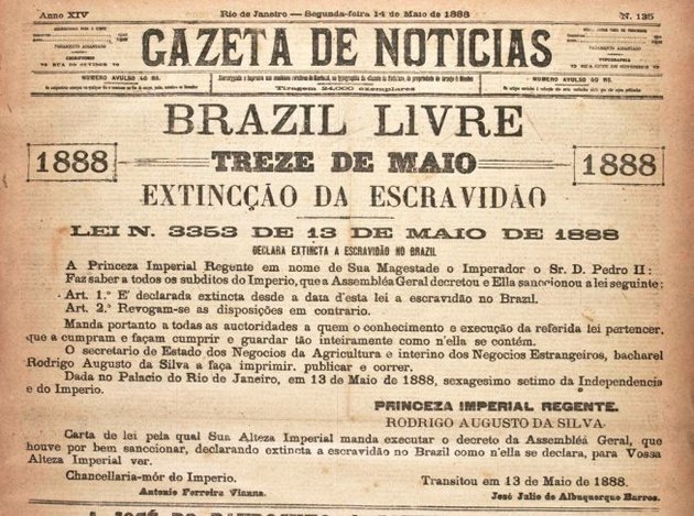 Portada de periódico anunciando la abolición de la esclavitud.