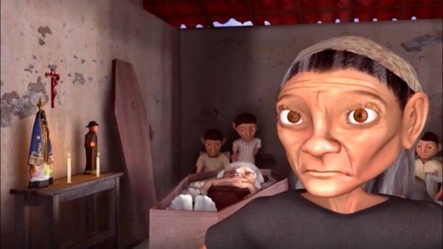 María José velando el cuerpo de su madre. A pesar de su muerte, la madre, en cierto modo, sigue viva porque María José reproduce con su hija la misma actitud que aprendió de niña.