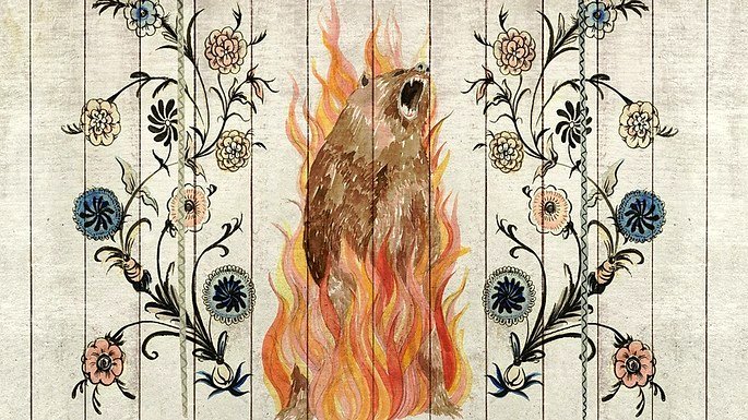 Dibujo de oso en llamas.
