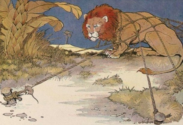 Dibujar la historia del león y el ratón.