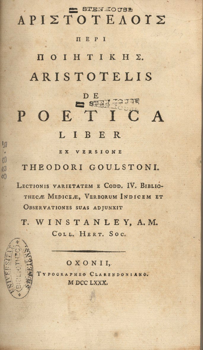 Portada de Poética, de Aristóteles.