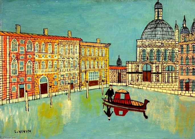 Venecia: vista del canal con iglesia, de Louis Vivin